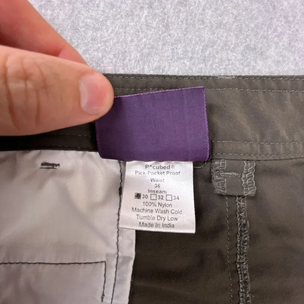 Clothing Arts P Cubed Pick Pocket Proof Nylon‎ Cargo Pants Mens Sz 36 x 30 Brown